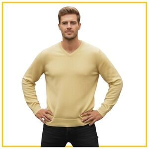 Malo Men’s Yellow Cashmere V-Neck Sweater. XL